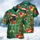Black Happy Green Cat Christmas Drinking Tree Hawaiian Shirt Artwork Detail For Tropical Trips And Casual Outings