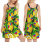 Hippie Funny Lemon Peace V-Neck Sleeveless Cami Dress For Vacations And Artistic Everyday Fashion