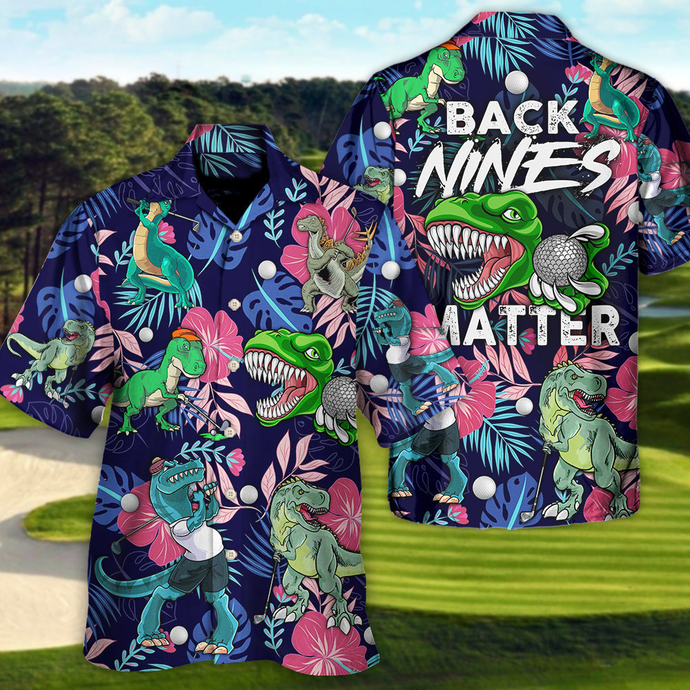 Tropical Funny Golf Dinosaur Hawaiian Shirt For Resort Trips, Coastal Parties, And Warm Weather Style