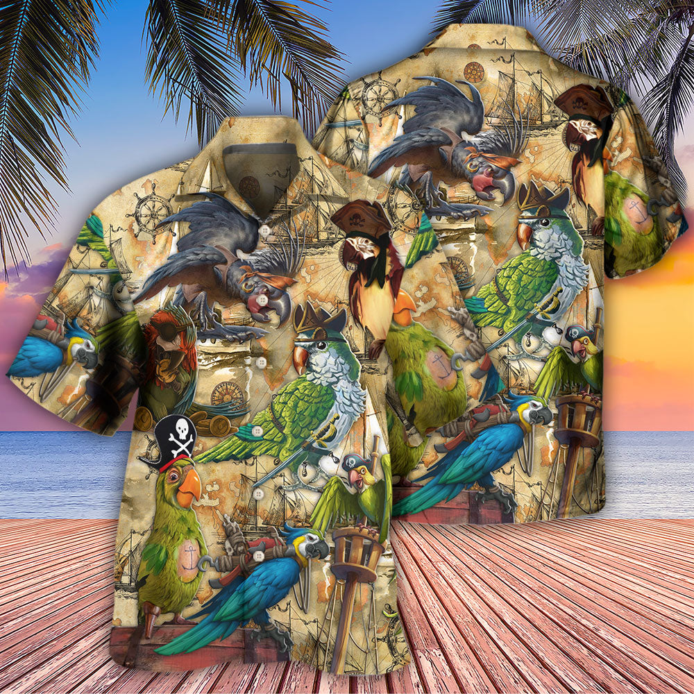 Vintage Parrot Nautical Pirate Adventure Hawaiian Shirt For Summer Vacation And Beach Travel