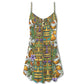 Tiki Tribal Mask Coconut Tropical V-Neck Sleeveless Cami Dress For Summer Events And Comfortable Everyday Style