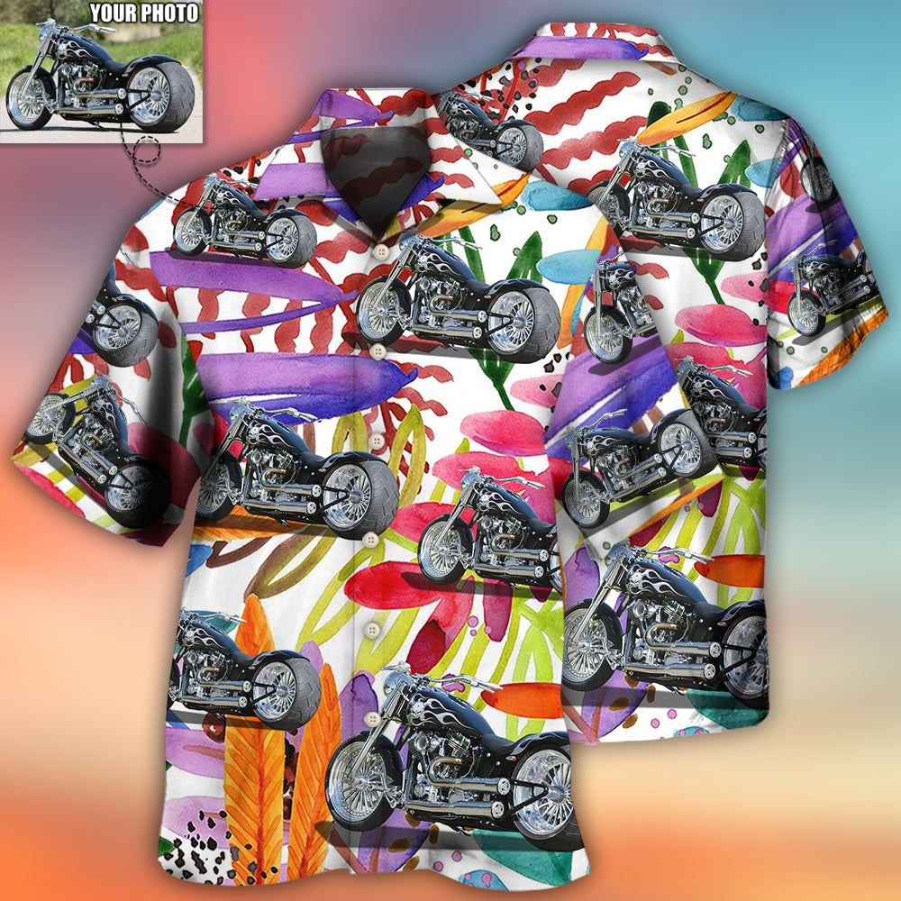 Motorcycle Personalized Photo Hawaiian Shirt Front Pattern View For Island Holidays
