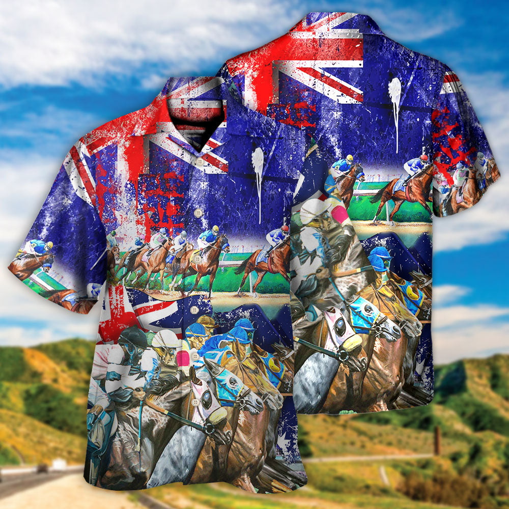 Australian Horse Racing Hawaiian Shirt Design View For Outdoor Gatherings