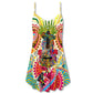 Hippie Peace Love Guitar V-Neck Sleeveless Cami Dress For Summer Vacations Festivals And Casual Everyday Wear