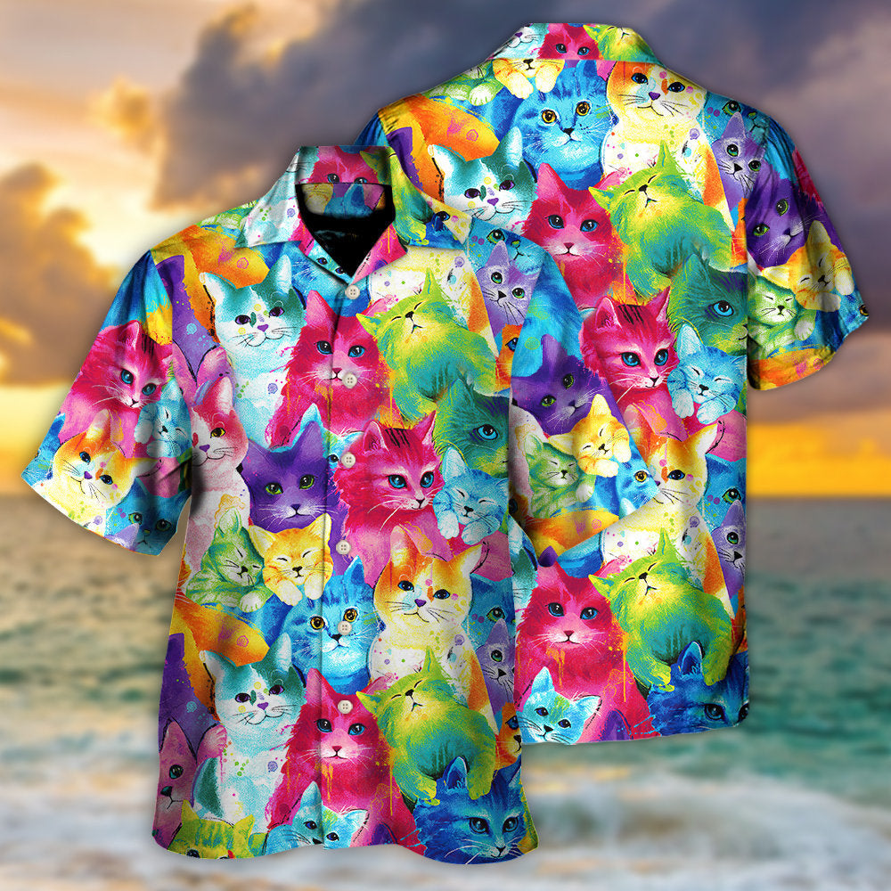 Colorful Cute Happy Cat Little Kitten Hawaiian Shirt Artwork View For Coastal Escapes And Resort Style