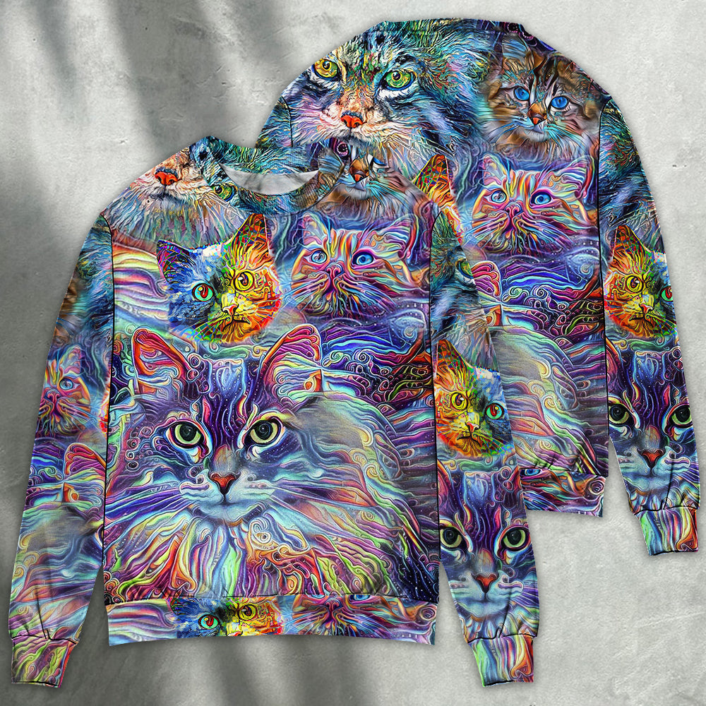Hippie Colorful Cat Sweater For Creative Spirits Travel Parties And Comfortable Casual Wear
