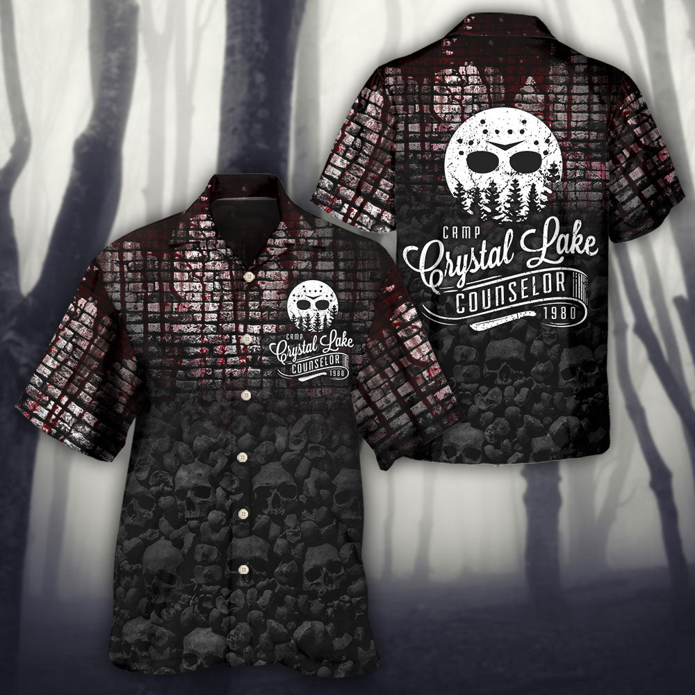 Retro Halloween Summer Camp Horror Counselor Hawaiian Shirt Design View For Resort Travel And Thoughtful Gifting