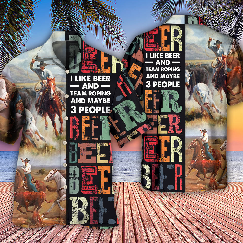 Horse Beer Team Roping Hawaiian Shirt Artwork Detail For Resort Trips And Outdoor Activities