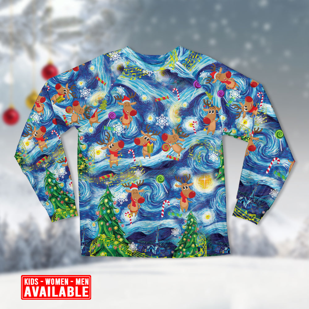 Happy Dancing Reindeer Christmas Long Sleeve Pajamas Set For Winter Nights And Thoughtful Gifting