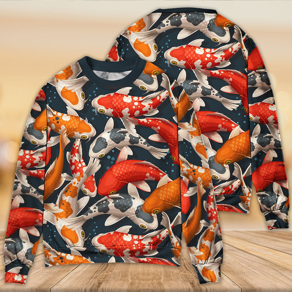 Colorful Koi Fish Swimming Sweater For Seaside Adventures Outdoor Events And Relaxed Daily Style