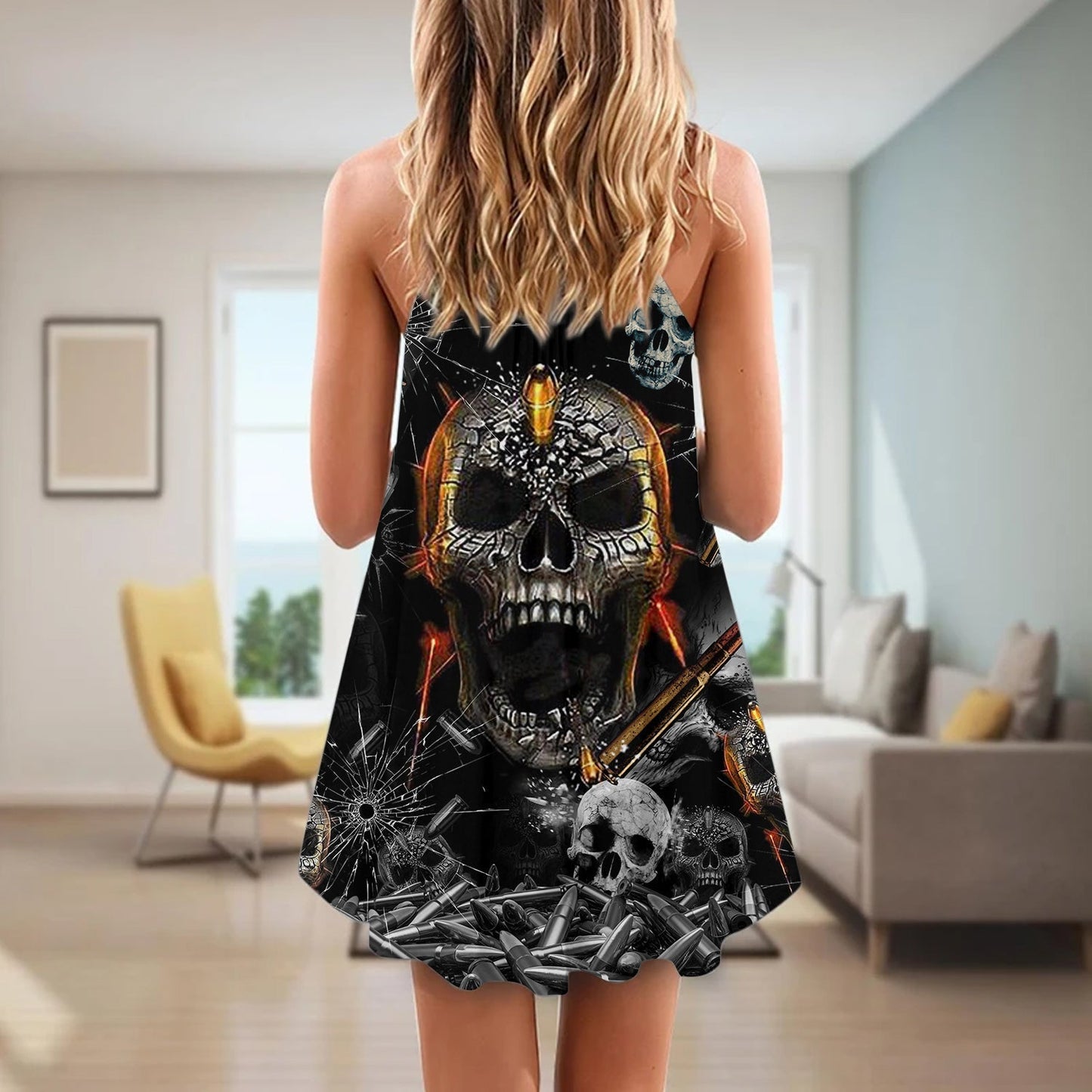 Skull Oh My Skull V-Neck Sleeveless Cami Dress For Travel And Expressive Warm Weather Fashion