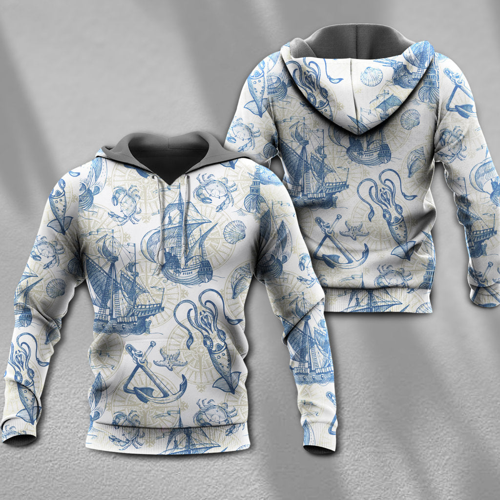 Vintage Sailboat Sea Map Hoodie For Coastal Life Casual Events And Everyday Comfort