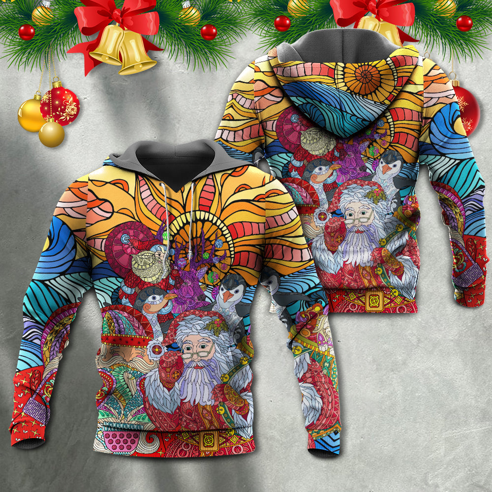 Colorful Christmas Santa Geometry Hoodie For Holiday Vacations Winter Events And Everyday Comfort