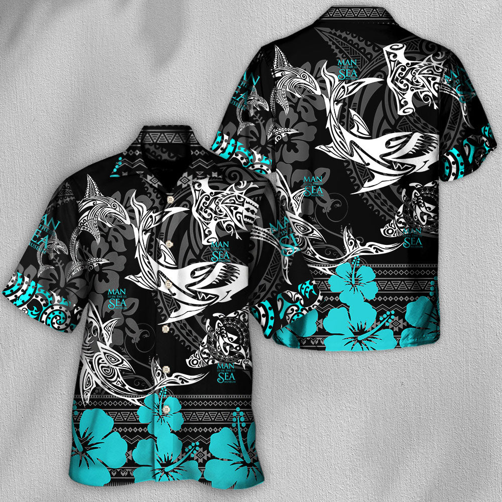 Shark Creative Pattern Hawaiian Shirt For Island Vacations, Resort Wear, And Relaxed Seasonal Style