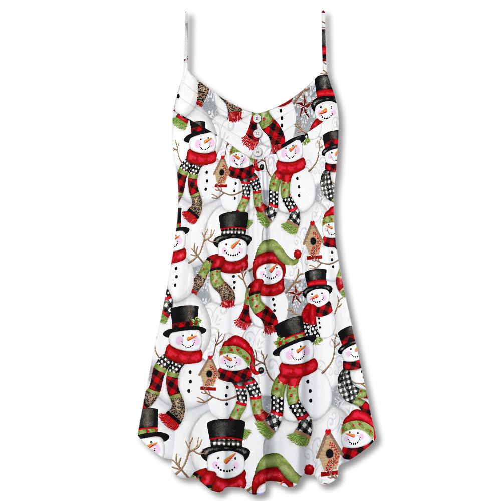 Snowman Family Christmas Joy V-Neck Sleeveless Cami Dress For Festive Events And Casual Summer Styling
