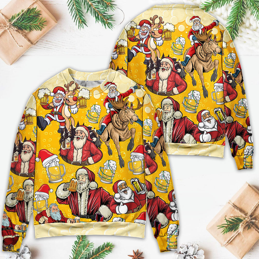 Funny Beer Theme Santa Merry Xmas Sweater For Winter Parties Seasonal Adventures And Relaxed Everyday Styling