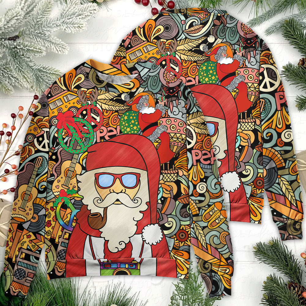 Christmas Hippie Santa And Peace Sweater For Holiday Travel Winter Outings And Cheerful Gift Giving