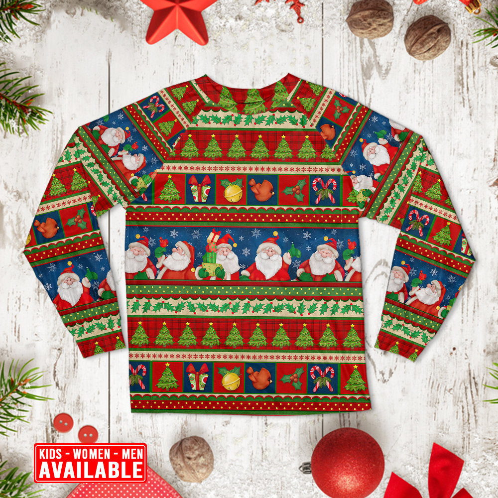 Happy Santa Christmas Long Sleeve Pajamas Set For Holiday Travel And Comfortable Home Wear