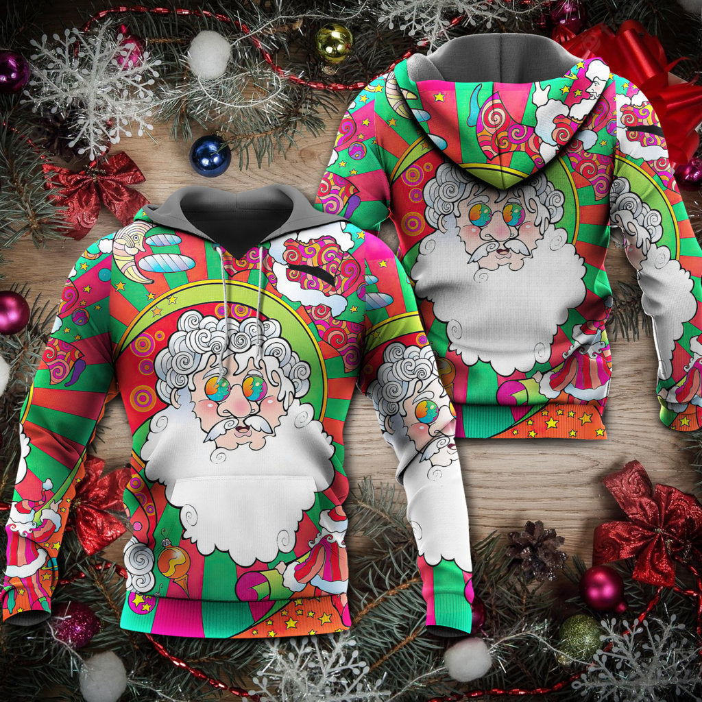 Colorful Hippie Christmas Psychedelic Santa Hoodie For Holiday Parties Weekend Outings And Cheerful Gift Giving