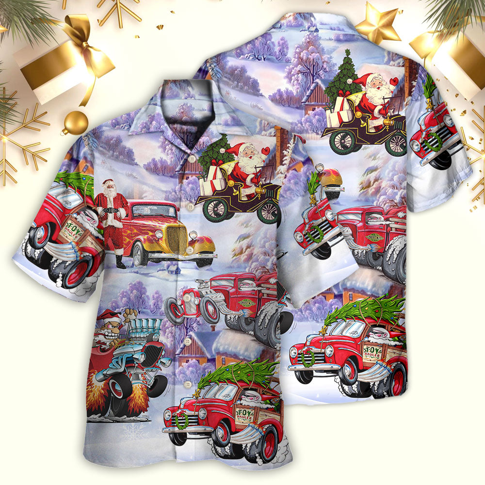 Festive Santa Hot Rod Christmas Tree Hawaiian Shirt Artwork View For Summer Travel