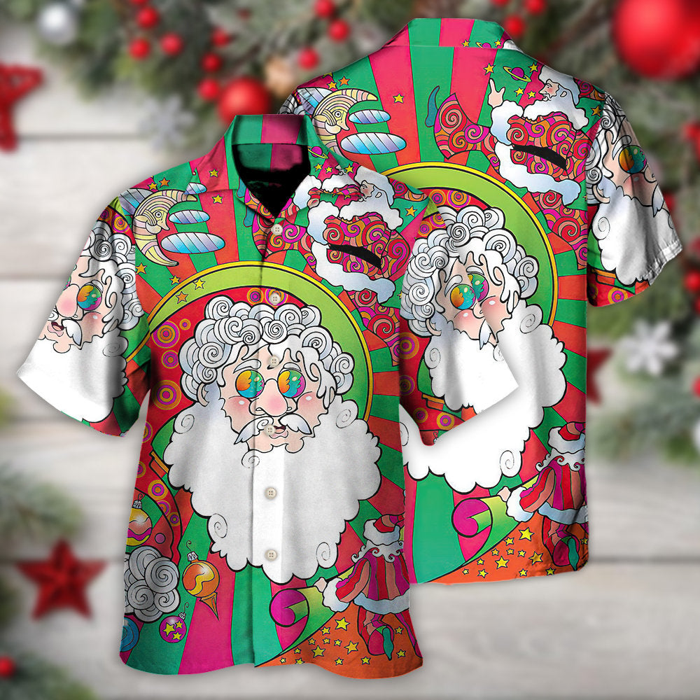 Festive Colorful Christmas Psychedelic Hawaiian Shirt For Summer Vacation And Beach Travel