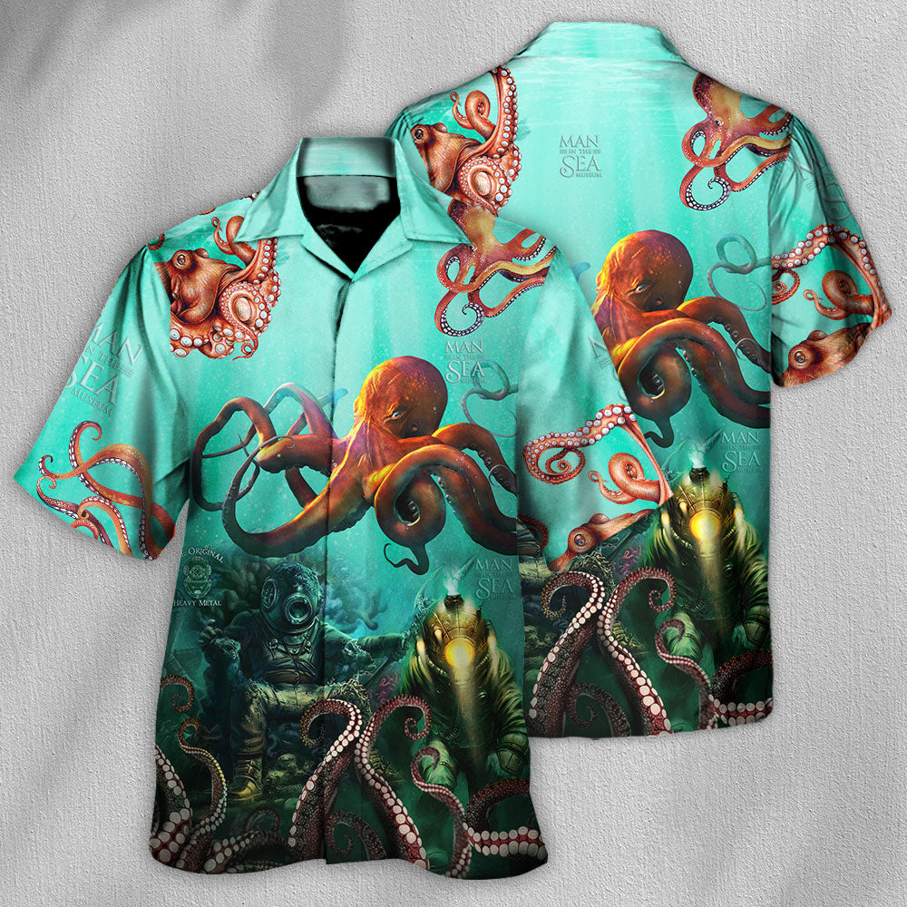 Octopus Custom Logo Unique Hawaiian Shirt Pattern Detail For Resort Wear