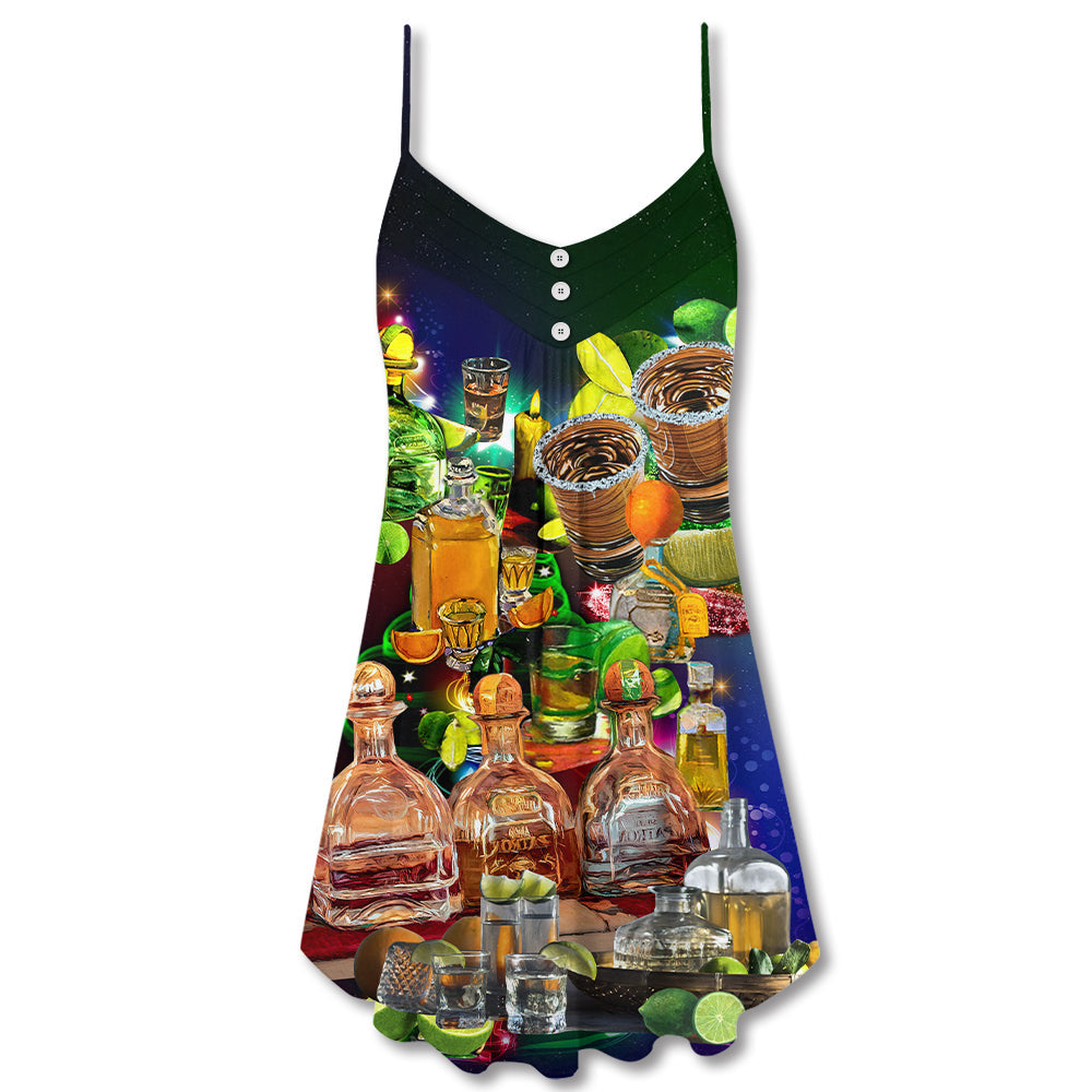 Christmas Celebration Lemon Saying V-Neck Sleeveless Cami Dress For Vacations And Casual Warm Weather Wear