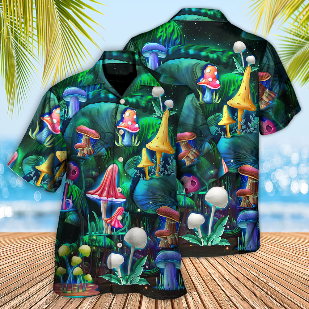 Bohemian Neon Mushroom Galaxy Hawaiian Shirt For Beach Parties And Weekend Getaways