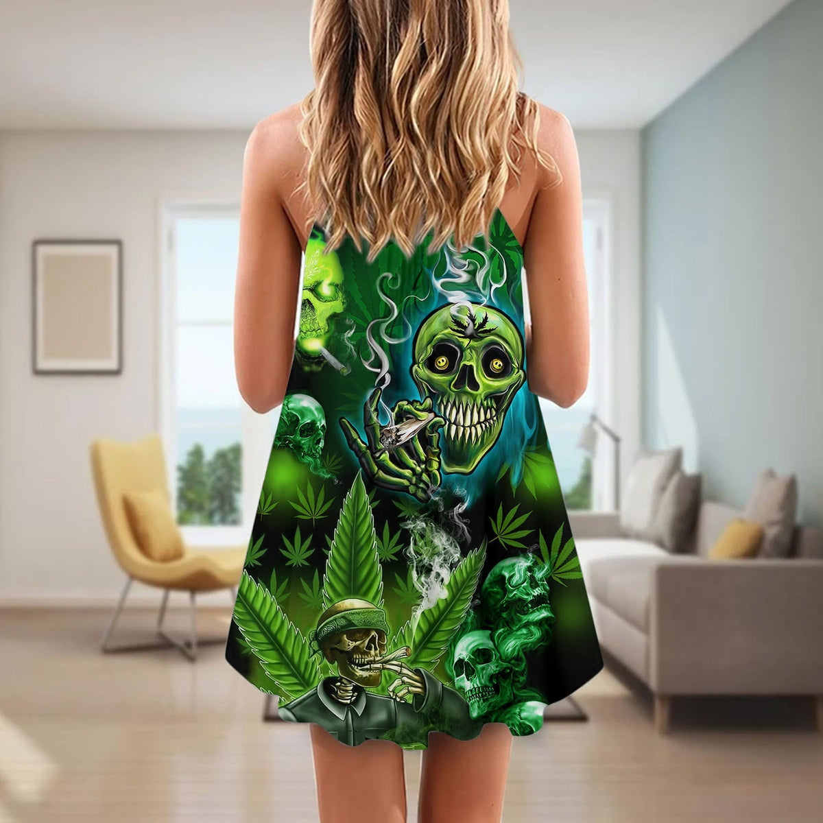 Skull High Smoke V-Neck Sleeveless Cami Dress For Halloween Gatherings And Casual Styling