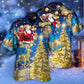 Blue Christmas Tree Hawaiian Shirt Artwork Detail For Tropical Trips And Casual Outings