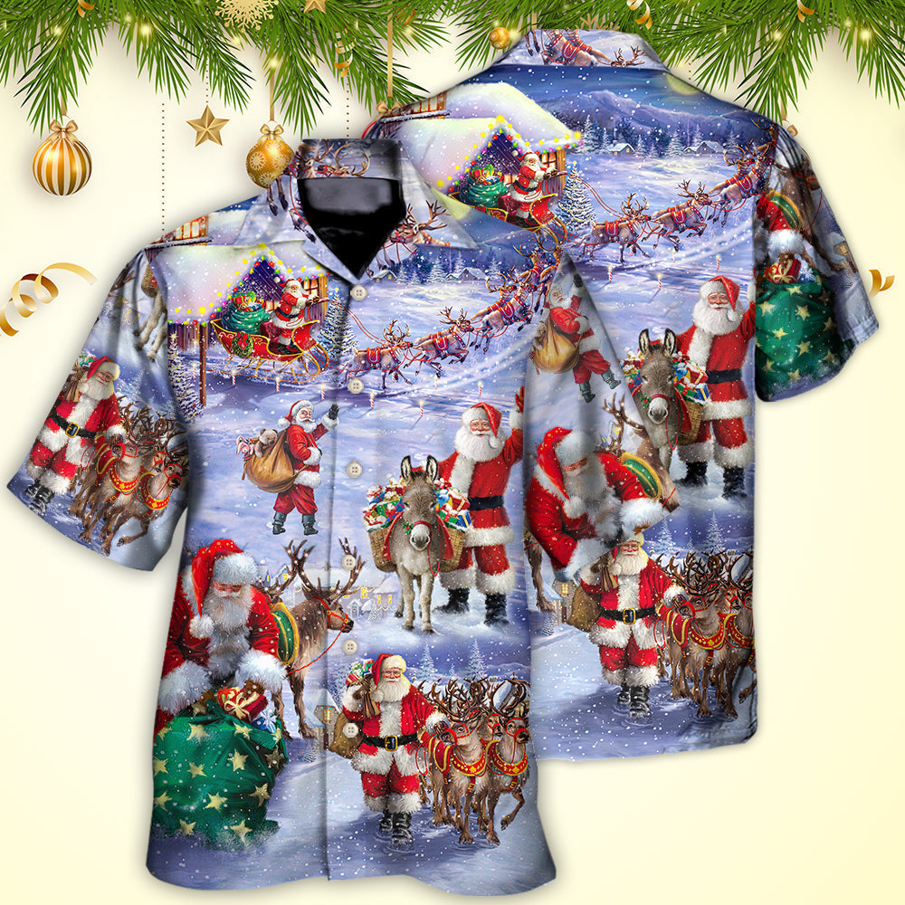Christmas Santa Hawaiian Shirt Fabric Pattern Detail For Casual Outings