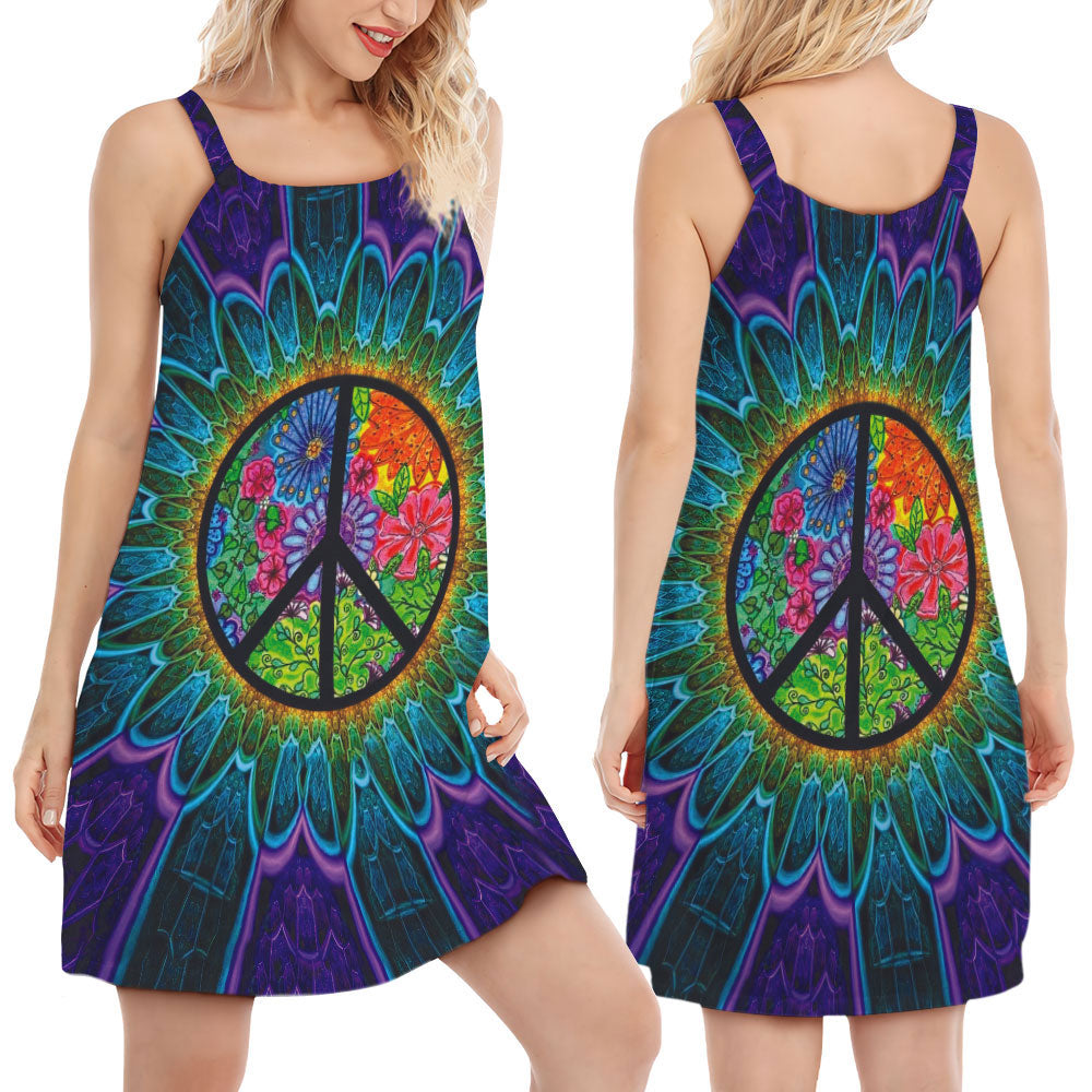 Hippie Sign Lover V-Neck Sleeveless Cami Dress For Beach Travel And Free Spirited Outfits