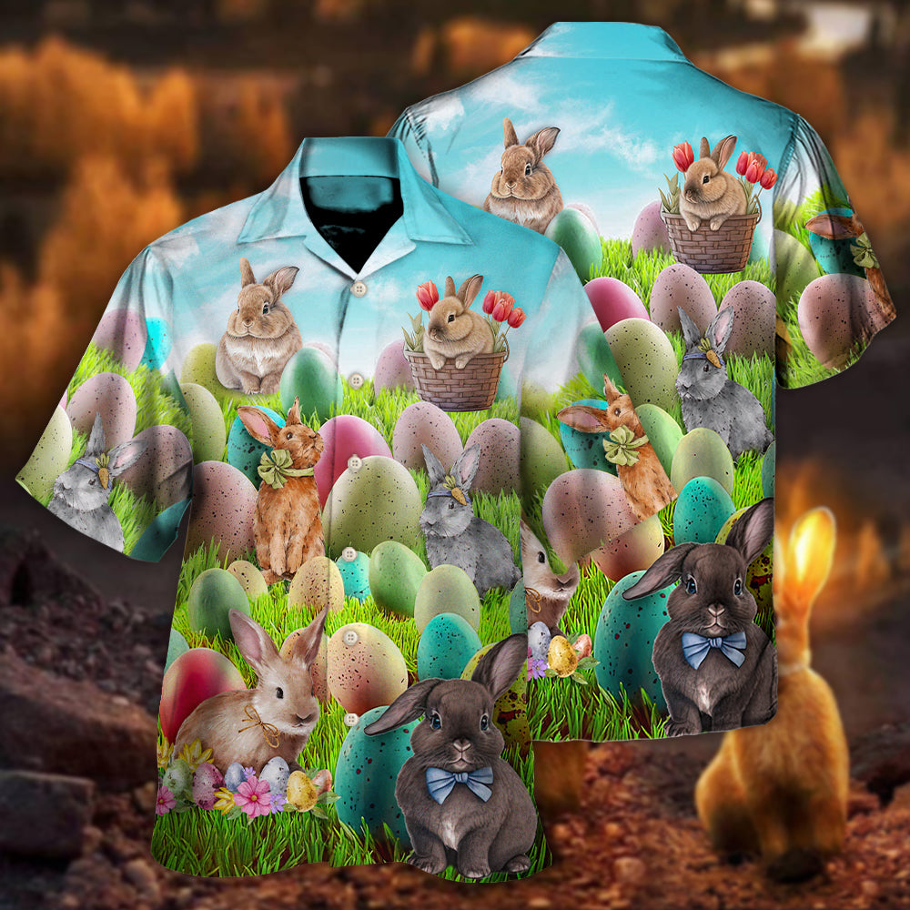 Funny Easter Rabbit Hawaiian Shirt Button Front Artwork For Summer Travel