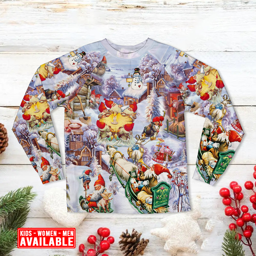 Santa And Christmas Gnomes Long Sleeve Pajamas Set For Christmas Mornings And Relaxed Lounging