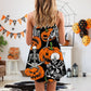 Halloween Skeleton Pumpkin Night V-Neck Sleeveless Cami Dress For Summer Events And Comfortable Everyday Style