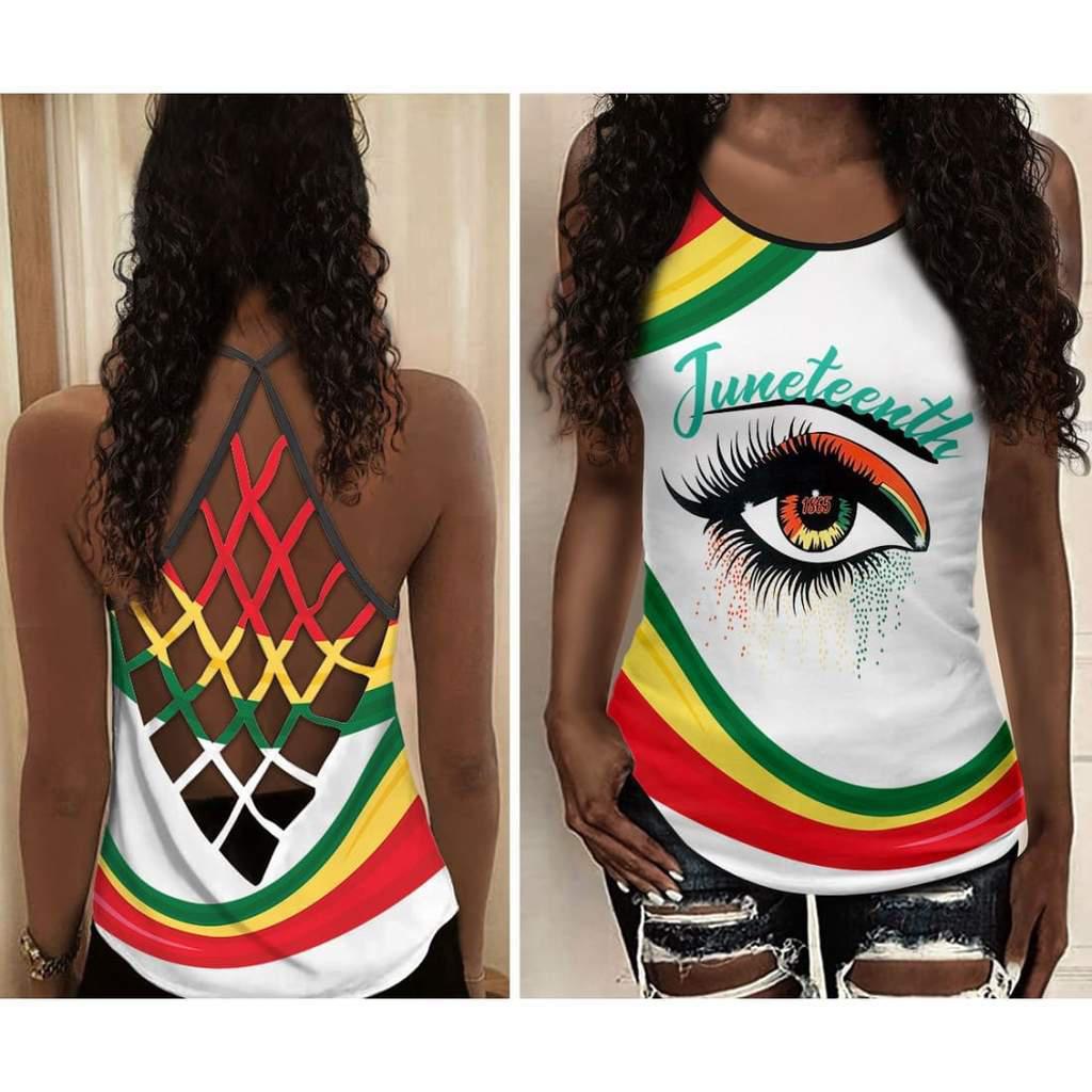 Black Woman Love Peace Colorful Eyes Hollow Tank Top For Yoga Workouts And Festival Wear
