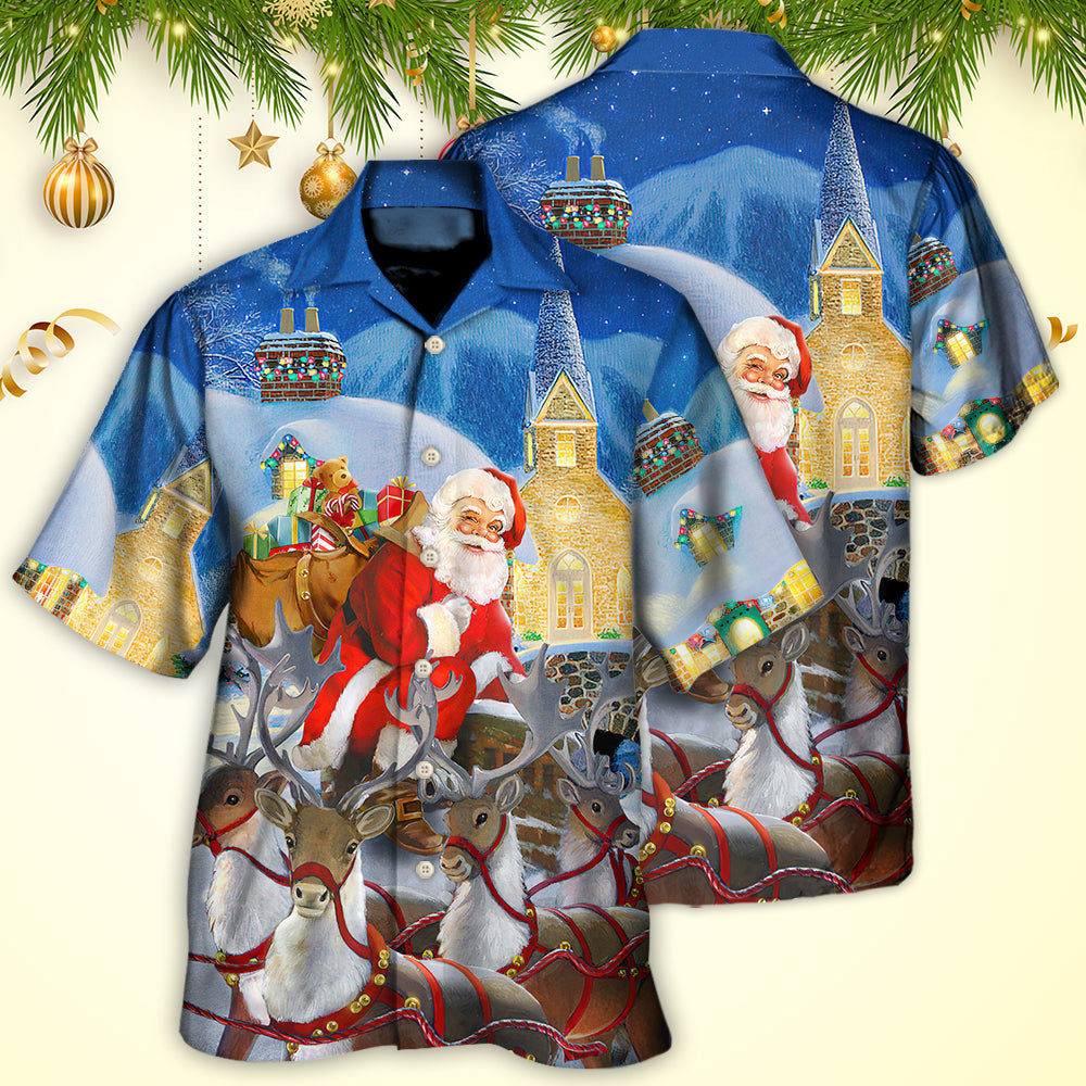 Festive Christmas Reindeer Gift Hawaiian Shirt Pattern Detail For Summer Holidays And Outdoor Fun