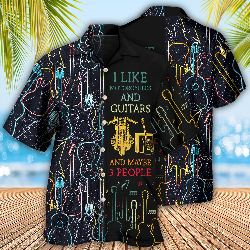 Guitar Motorcycle Hawaiian Shirt Artwork Detail For Tropical Trips And Casual Outings
