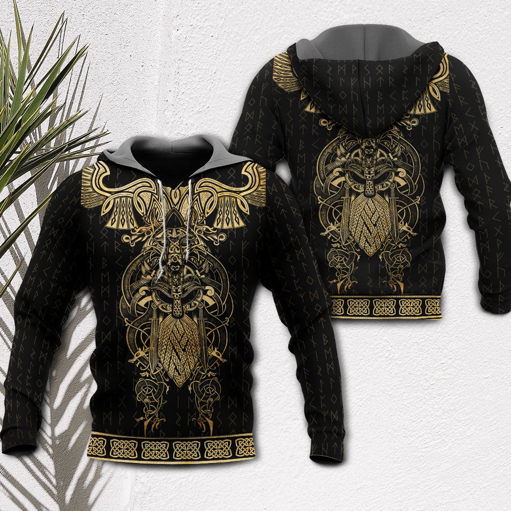 Yellow Viking Warrior Raven Symbol Hoodie For Norse Themed Outfits Weekend Travel And Relaxed Comfort