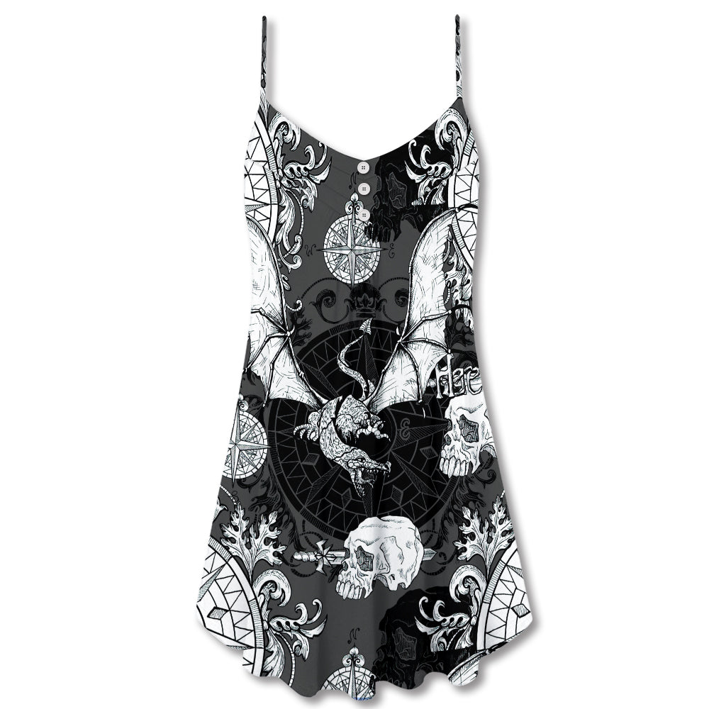 Dragon Fire Gothic Compass V-Neck Sleeveless Cami Dress For Summer Events And Comfortable Everyday Style