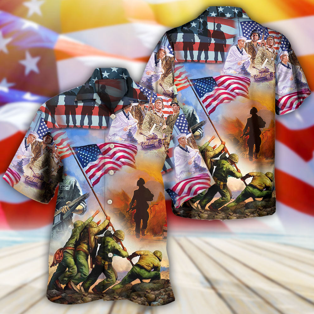Patriotic USA Veteran Proud Hawaiian Shirt Pattern Detail For Vacation Travel And Daily Wear