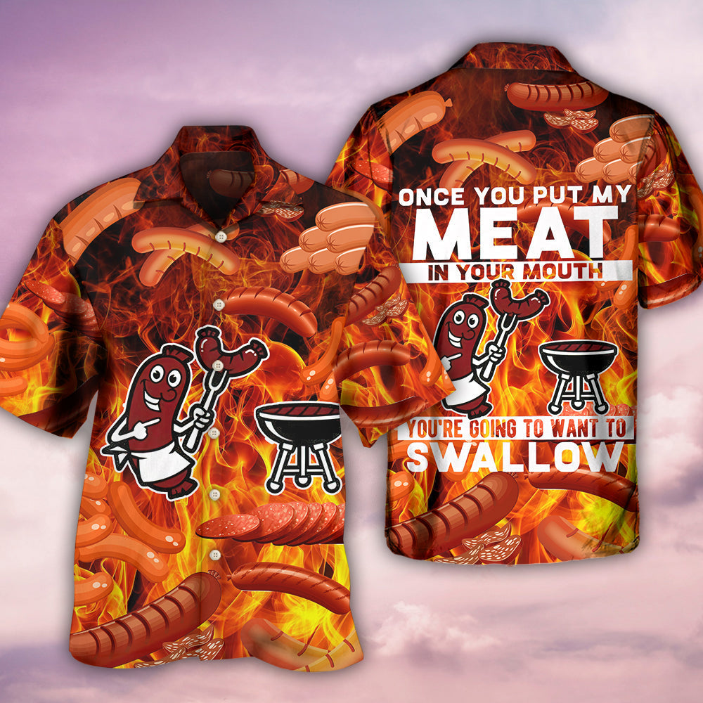 Food Sausage Put Meat Hawaiian Shirt For Poolside Relaxation And Sunny Getaways