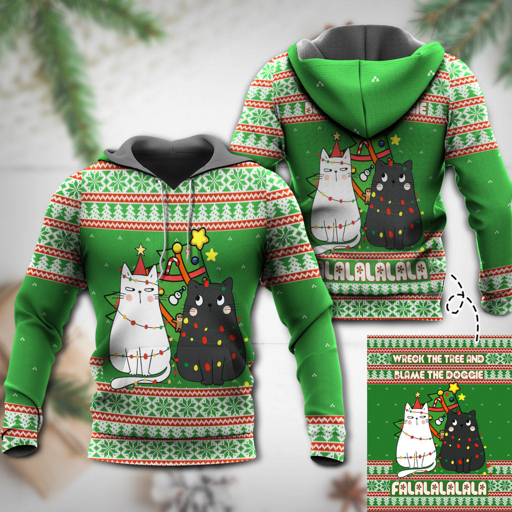 Cat Wreck Tree Holiday Hoodie For Winter Adventures Family Gatherings And Festive Everyday Style