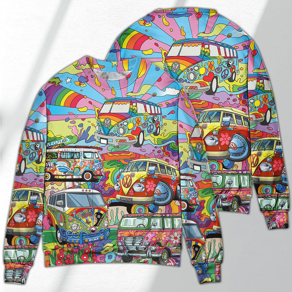 Hippie Van Colorful Peace Sweater For Festival Adventures Vacations And Relaxed Daily Styling