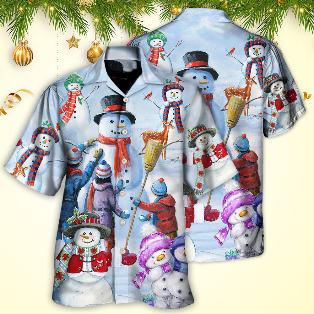 Snowman Christmas Family Joyful Hawaiian Shirt Design View For Casual Summer Styling