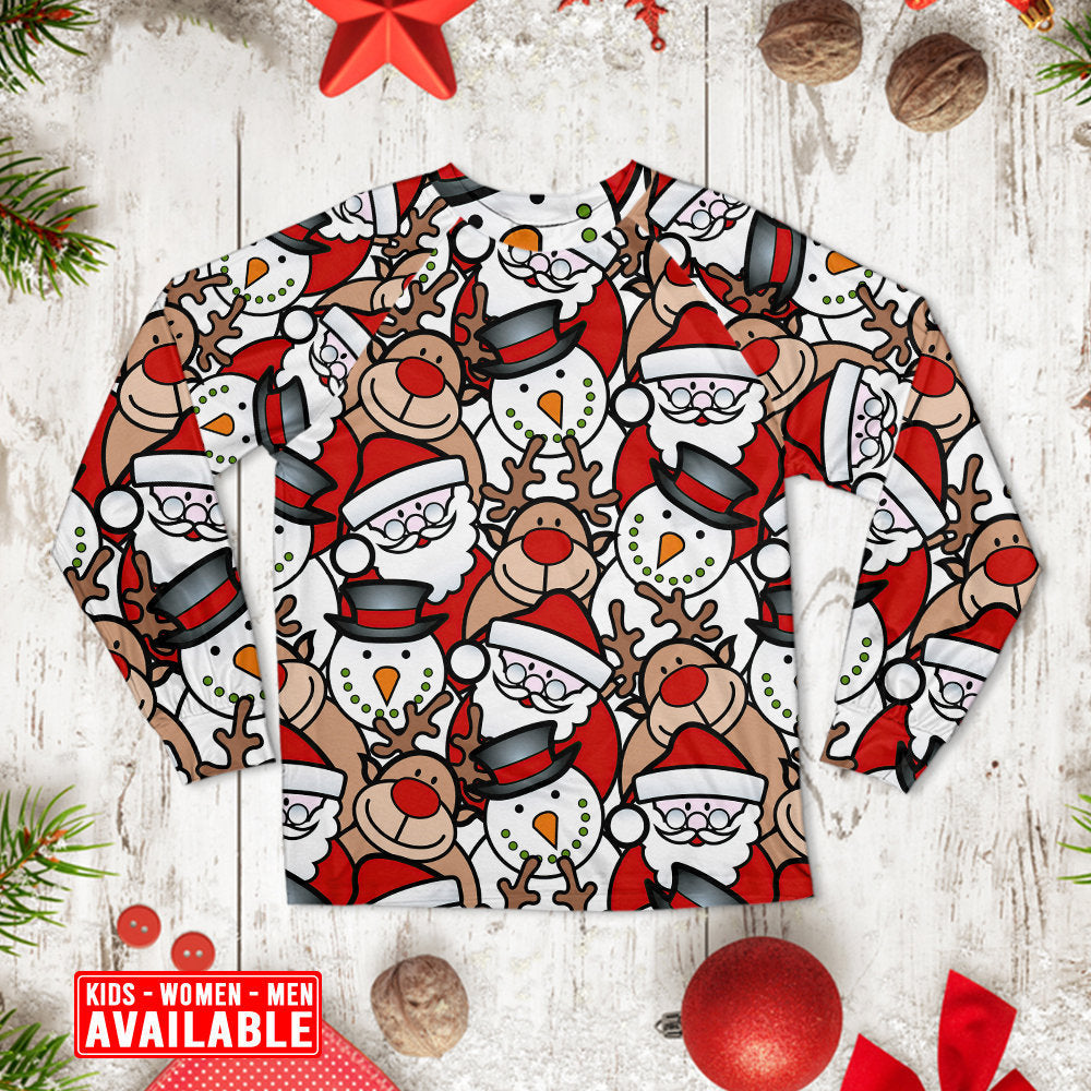 Cute Santa And Holiday Reindeer Long Sleeve Pajamas Set For Festive Sleepovers And Family Photos