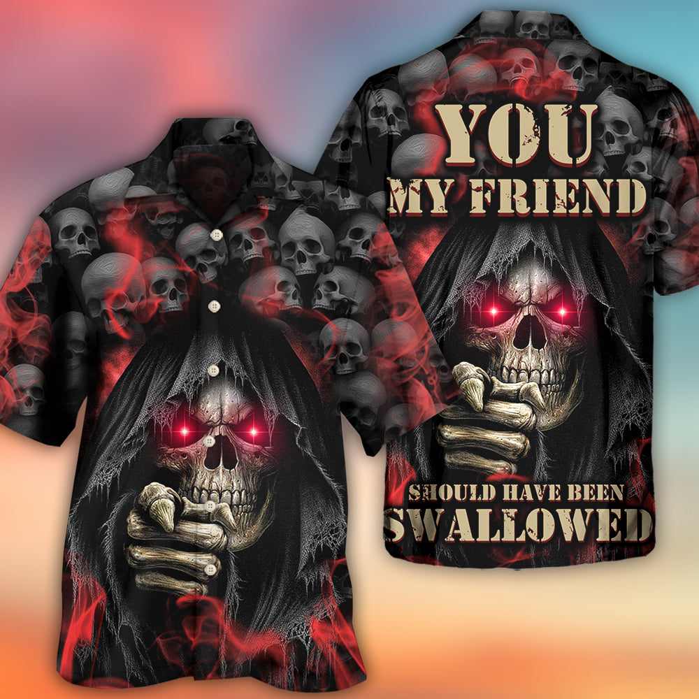Dark Red Skull Smoke Lighting Hawaiian Shirt For Summer Vacation And Beach Travel