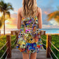 Dog Painting Memory Art Style V-Neck Sleeveless Cami Dress For Festivals Parties And Fun Warm Weather Outfits
