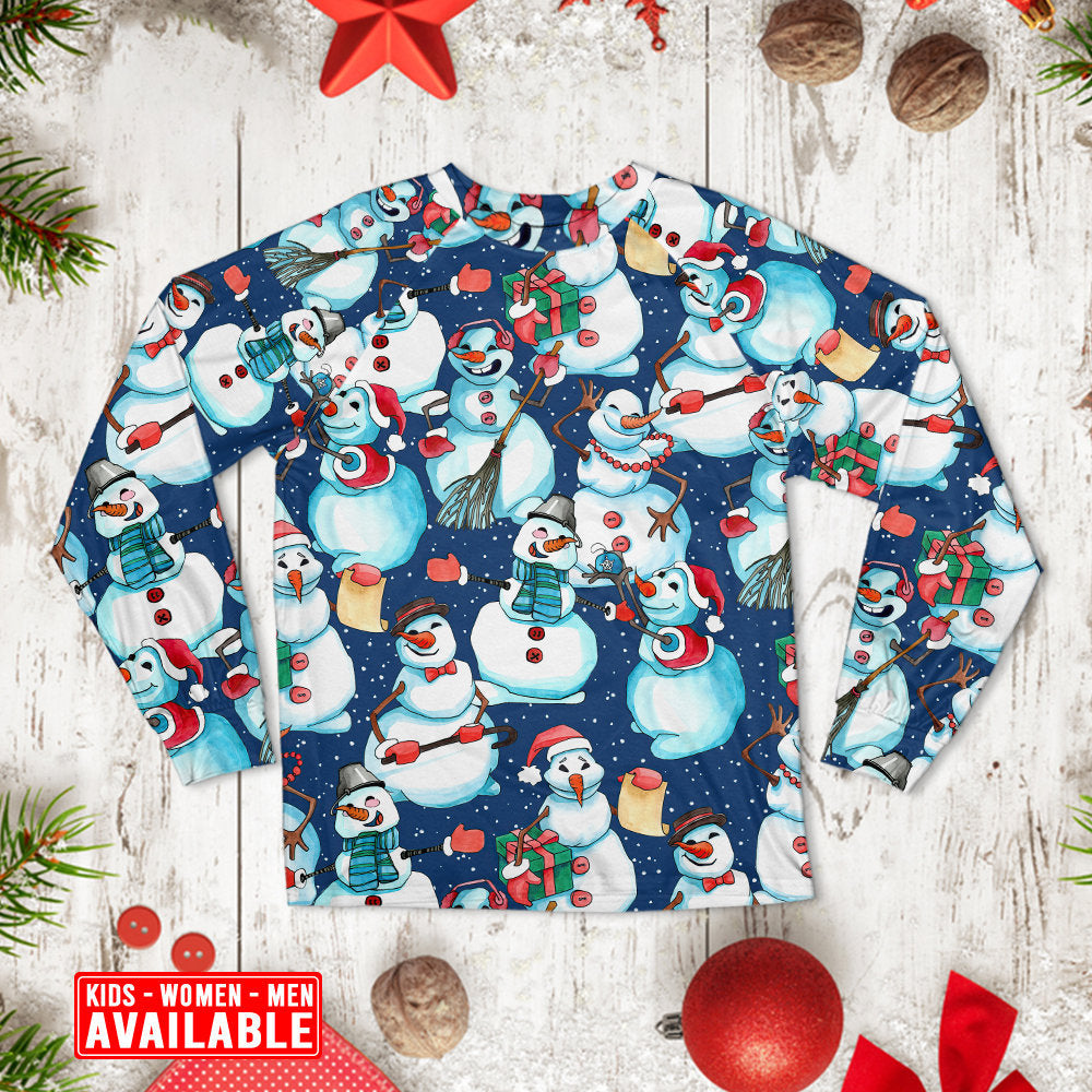 Happy Snowman Christmas Long Sleeve Pajamas Set For Christmas Sleepwear And Family Lounging