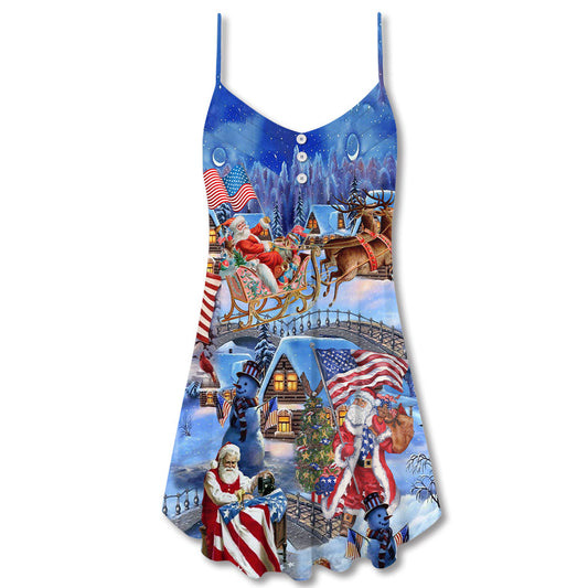 Christmas Patriotic Santa Theme – Women's Summer Sleeveless V-Neck Camisole Dress